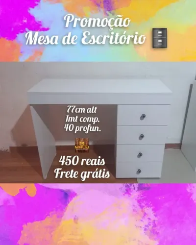 Mesa de Escritório Branca 77cm Alt 1mt Comp 40 Prof - Frete Grátis