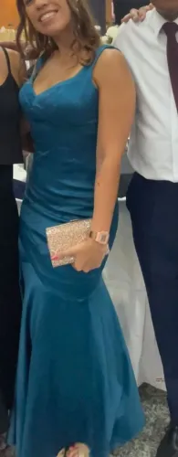 Imperdivel Vestido Festa Cetim Verde Água
