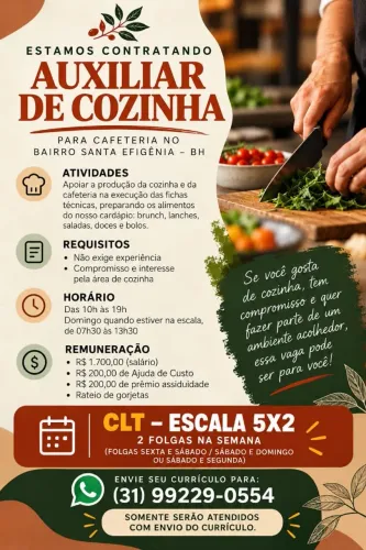 VAGA AUXILIAR DE COZINHA - CAFETERIA