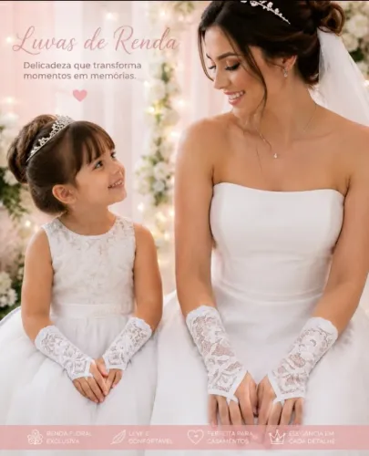 LUVAS DE RENDA INFANTIL E ADULTO NOIVA DAMINHA DEBUTANTE PRINCESA COSPLAY FESTA