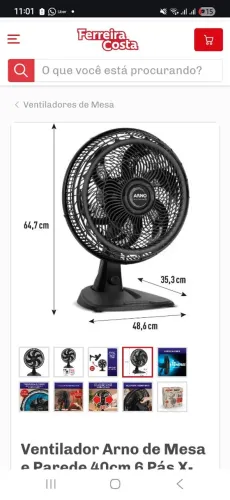Um ventilador arno  grande,  8P,  um ano de uso 