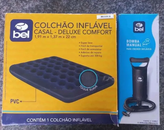Colchão Inflável de Casal Comfort Deluxe + Bomba Manual (ambos comprados na Bemol)