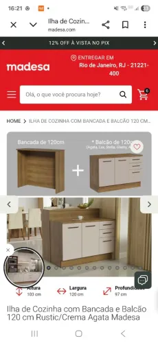 Ilha de cozinha Rustic Madesa já montado. Novo. 