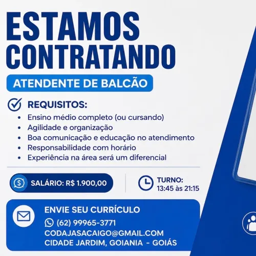 Vaga atendente de balcão - Açaí - setor cidade jardim