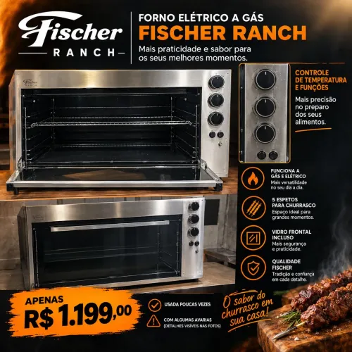 Churrasqueira Fischer Ranch com 5 espetos, está Faltando o Vidro da maçaneta 