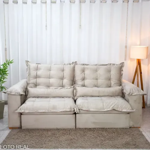 Sofá Retrátil reclinável Maldivas 4 Lugares Creme