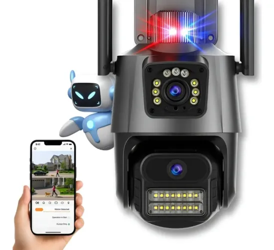 Câmera Segurança Wifi Ip Lente Dupla 2x 3mp Externa 360° A prova Dágua Cor Cinza