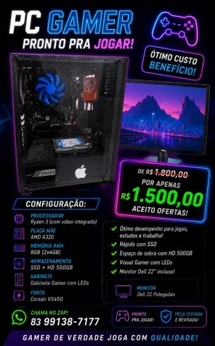 PC Gamer Ryzen 3(Placa de vídeo integrada)