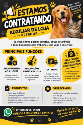 Vaga de emprego em PetShop OBS: segmento masculino 