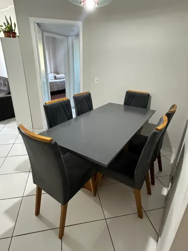 Mesa de Jantar Retangular Kavic com 6 Cadeiras Madeira Maciça Vegas Yescasa