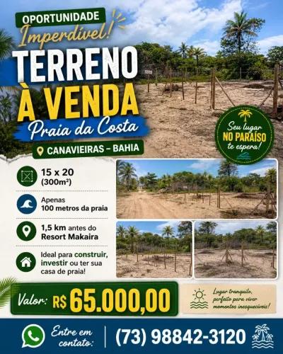 Terreno 15x20 na praia da Costa em Canavieiras Bahia