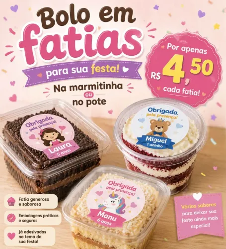 Bolo no pote ou fatias