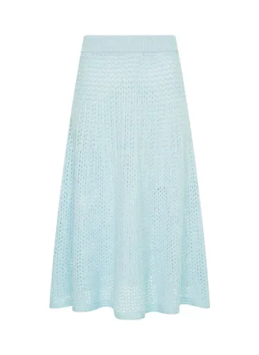 Saia tricot midi azul Tam p Rosa chá
