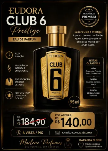 Eudora Club 6 Prestige Eau de Parfum masculino, 95ml 