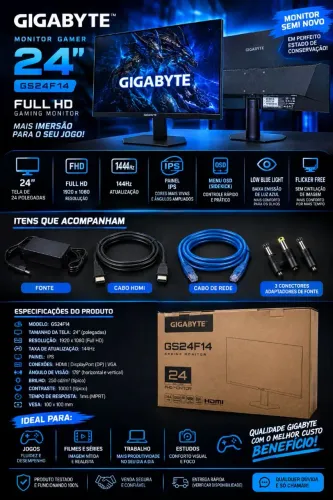 Monitor Gamer [Marca/Modelo] - Excelente Estado + Fonte e Cabos Inclusos