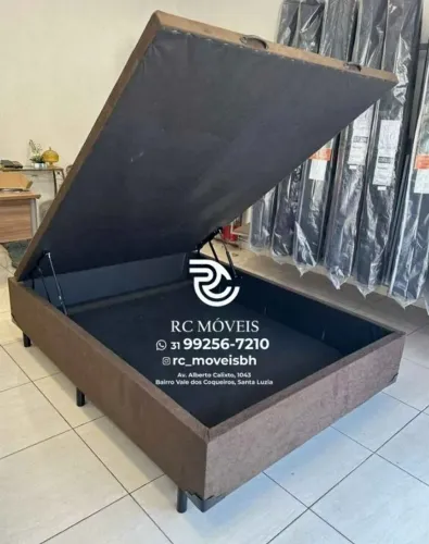 Conjunto cama box Baú Tamanho casal 1.38x1.88 Inteiriço Blindado com Pistão a Gás