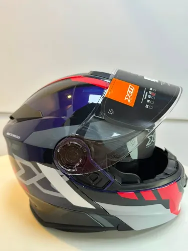 Capacete Escamoteável X11 Prisma c/ Óculos Interno Azul e Vermelho Brilhoso