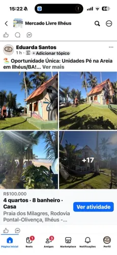 Vendo Chalé Duplex mobiliado beira mar pé na areia em Olivença Ilhéus 