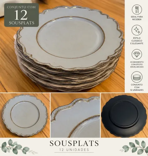 Conjunto 12 Sousplats Cinza