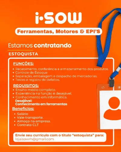 CONTRATA-SE ESTOQUISTA INICIO IMEDIATO