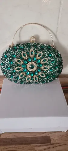 Carteira Clutch Verde Pedraria