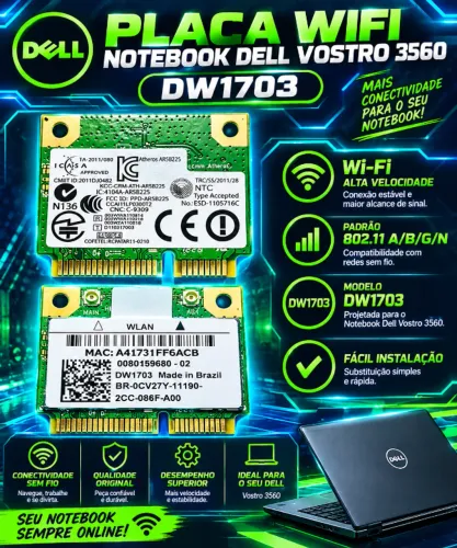 Placa WIFI Com Bluetooth Original DELL VOSTRO 3560 DW1703