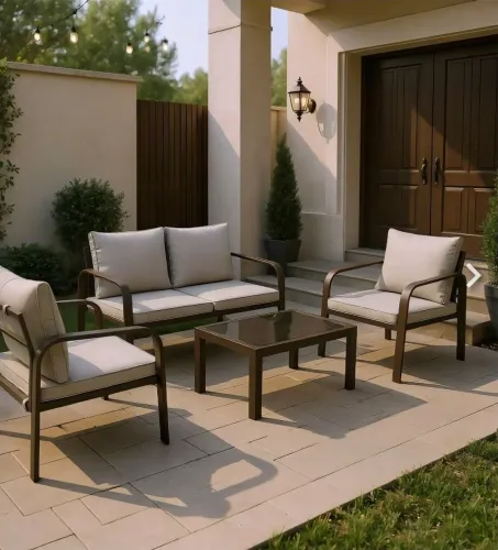 Vendo Conjunto para Jardim com Sofá, Poltrona e Mesa de Centro 4 Lugares Aço Marrom.