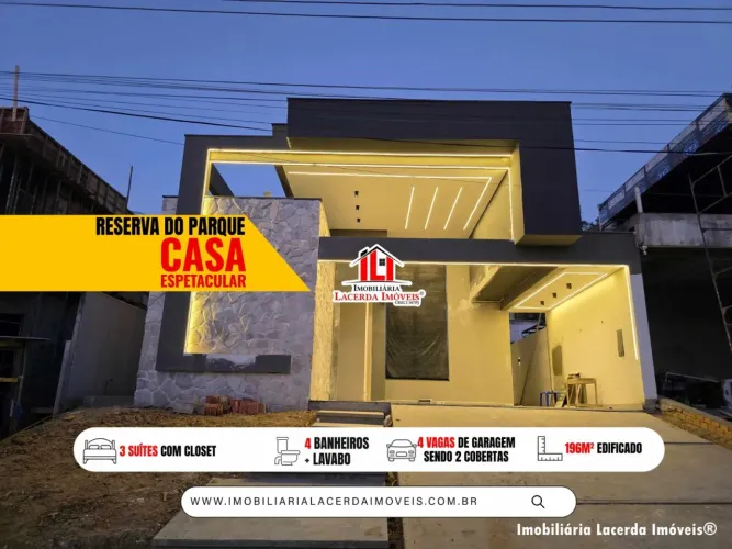 RESERVA DO PARQUE, CASA TÉRREA COM 3 SUÍTES, QUINTAL AMPLO ATRÁS, PISCINA COM CASCATA E HI