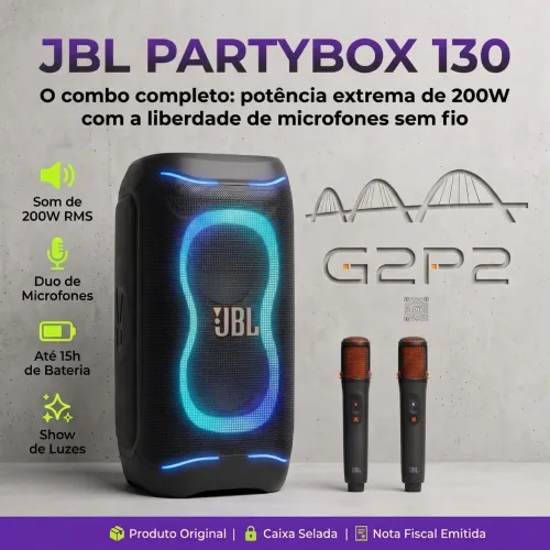 JBL PARTYBOX 130 200W RMS + MICROFONES EASYSING MICS (COMBO) - ORIGINAL LACRADO GARANTIA
