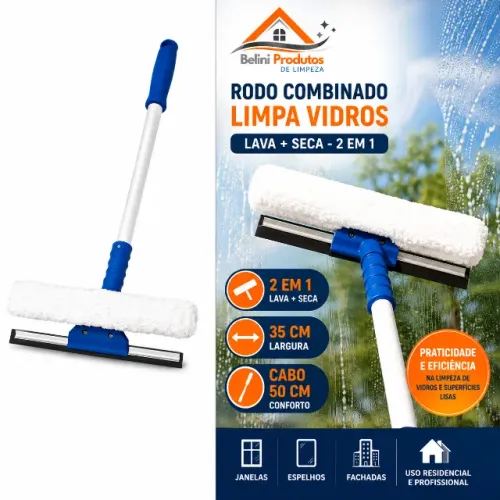 RODO COMBINADO LIMPA VIDROS 35CM COM CABO DE 50CM
