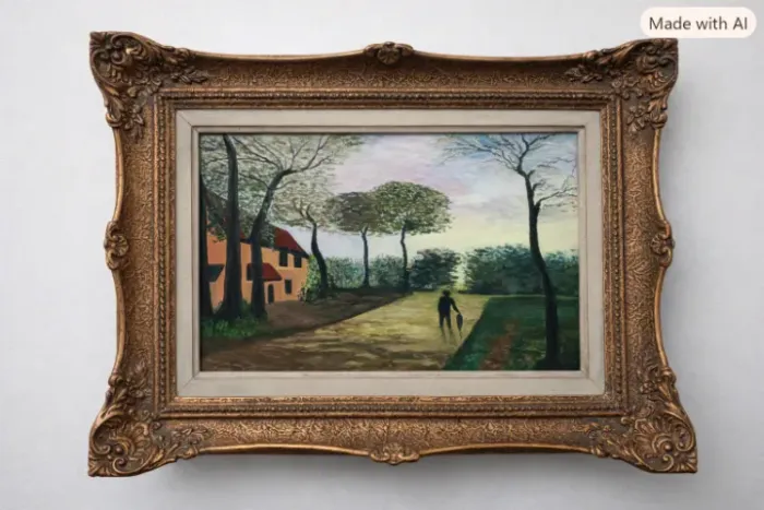 Moldura dourada antiga barroca com acabamento vintage (+ uma pintura original de brinde)