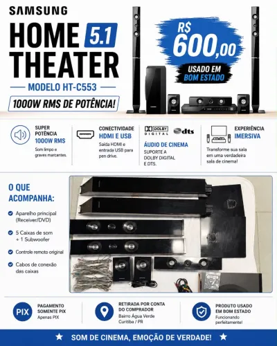 Home Theater Samsung 5.1 Modelo HT-C553