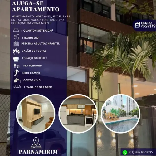 Flat: 32m², mobilado, novo, nunca habitado, com lazer completo no Parnamirim!