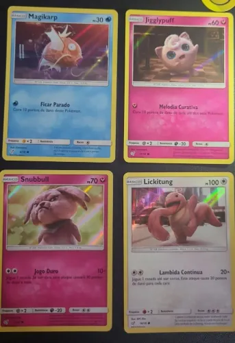 4 Cartas Pokemon, Coleção Detetive Pikachu: Magikarp, Jigglypuff, Snullbull, Licktung