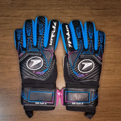 Luva de Goleiro Poker Hug Flex 5, Preto/Azul 8
