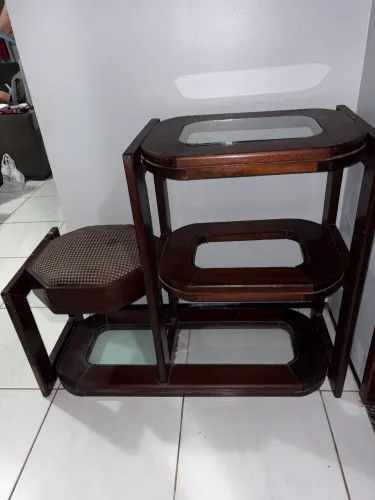 Mesa de Telefone Vintage com Assento Estofado - Charmosa e Bem Conservada