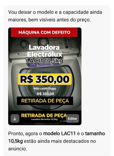 Máquina de 10 kg com defeito