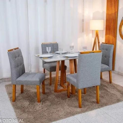 Mesa de Jantar Coraline 120x80 C/4 Cadeiras em Linho MDF rf35 S