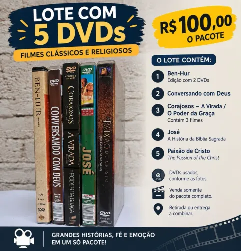 Lote com 5 DVDs - Filmes Clássicos e Religiosos |