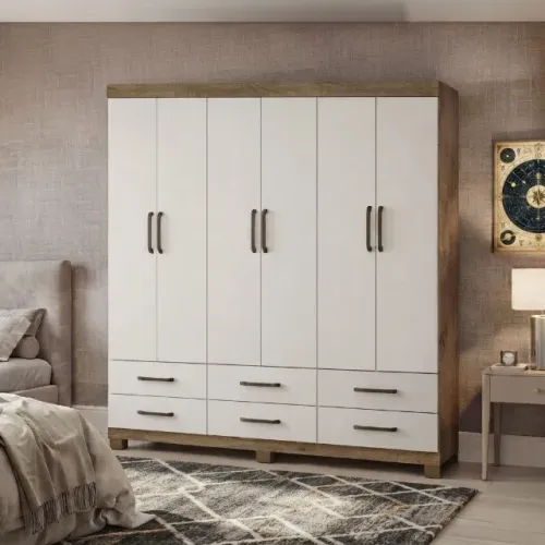 Roupeiro branco cinamomo de casal 6 portas e 6 gav gett moveis