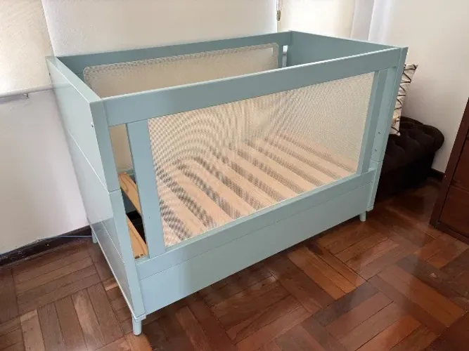 Berço-cama Com Tela Fixa Fit Ii - Azul - Etna