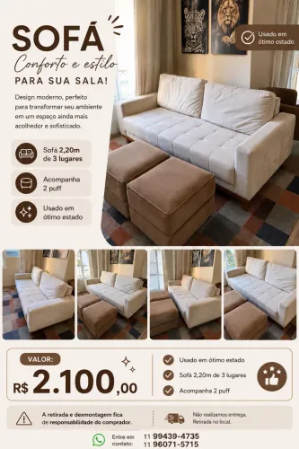 Sofá 3 lugares com puff