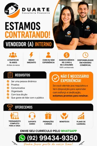 Vaga para Vendedor(a) Interno(a) | Com ou Sem Experiência | Início Imediato