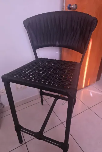 Banqueta Alta em Corda Náutica Preta