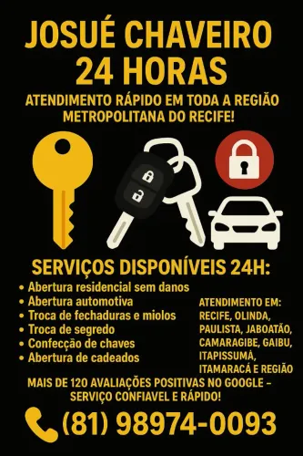 Chaveiro 24 hrs á domicílio( Aberto no Carnaval)
