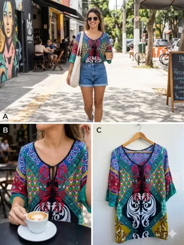 Camisa Bata Indiana Palak - 100% Viscose (Nova)