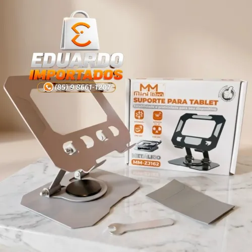 Suporte de Mesa Articulado em Metal para Tablet e Celular - Giro 360°