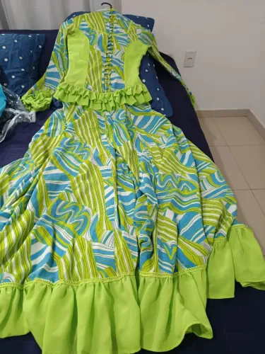 Vestido prenda verde e azul