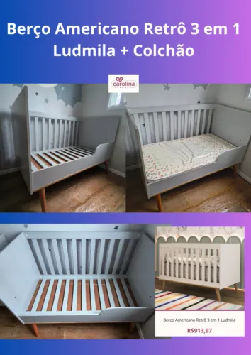 Berço Americano Retrô 3 em 1 + Colchão