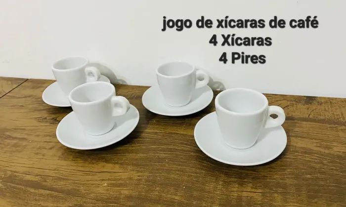 Jogo de Café Linha Clean Branca Clássica com 4 Xícaras e 4 Pires